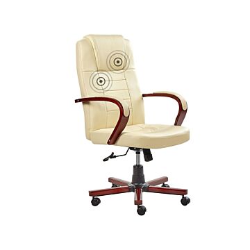 Massage Chair Beige Leather Swivel Gas Lift Adjustable Height With Castors Ergonomic Modern Office Beliani