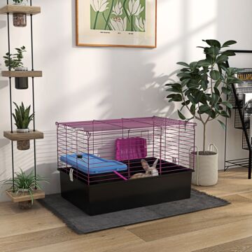 Pawhut Chinchillas Small Rabbit Guinea Pig Small Animal Cage Pet Playhouse With Platform Ramp, 71 X 46 X 47 Cm