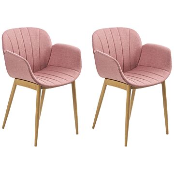 Set Of 2 Dining Chairs Pink Fabric Upholster Contemporary Modern Design Dining Room Seating Beliani