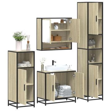 Vidaxl 4 Piece Bathroom Furniture Set Sonoma Oak Engineered Wood