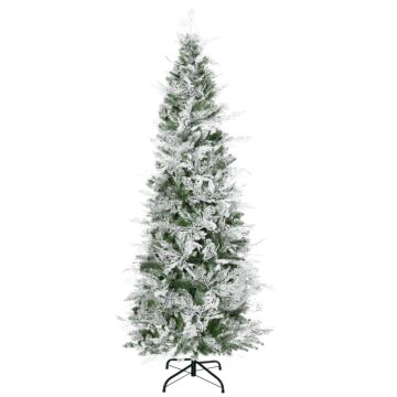 Homcom Pencil Snow Flocked Artificial Christmas Tree With Realistic Cypress Branches, Auto Open, Green