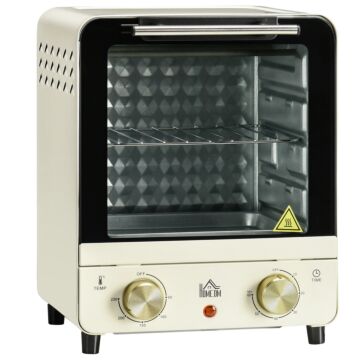 Homcom Convection Mini Oven, 15 Litres Electric Oven And Grill With 60-230℃ Adjustable Temperature, 60 Minute Timer, Include Baking Tray, Wire Rack And Crumb Tray, 1000w, Cream White