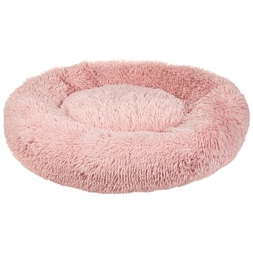 Pet Bed Pink Polyester 80 X 80 Cm Round Dog Cat Soft Plushy Furry Cuddler Cushion Living Room Bedroom Beliani