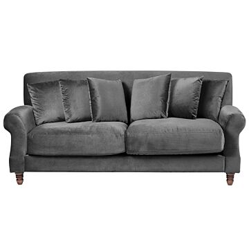 Sofa With 6 Pillows Grey Velvet Upholstery Light Wood Legs 3 Seater Beliani