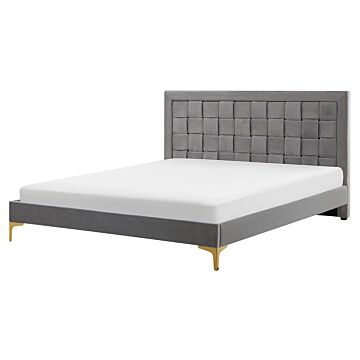 Upholstered Bed Frame Eu King Size 5ft3 Grey Headboard Velvet Golden Legs Beliani