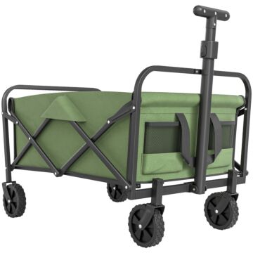 Outsunny 62l Festival Trolley On Wheels, Garden Folding Trolley Cart, 120kg Heavy Duty Collapsible Folding Wagon With Adjustable Handle And Carrying Bag For Beach, Camping, Festival, Green