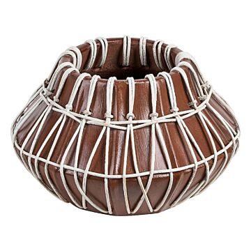 Decorative Vase Brown Terracotta Stonewear Natural Style Home Decor For Dried Flowers Beliani