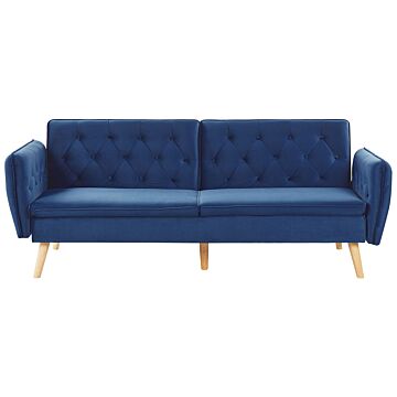 Sofa Bed Navy Blue Velvet Upholstered Convertible Couch Modern Design Buttoned Backrest Beliani