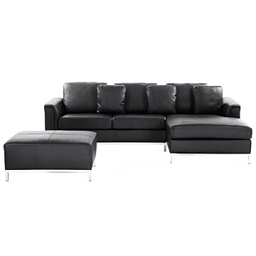 Corner Sofa Black Leather Upholstered With Ottoman L-shaped Left Hand Orientation Beliani