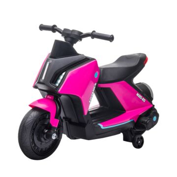 Homcom 6v Kids Electric Motorbike Ride On Toy W/ Music Headlights Safety Training Wheels For Girls Boy 2-4 Years Pink