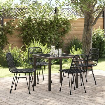 Vidaxl 5 Piece Garden Dining Set Black Poly Rattan