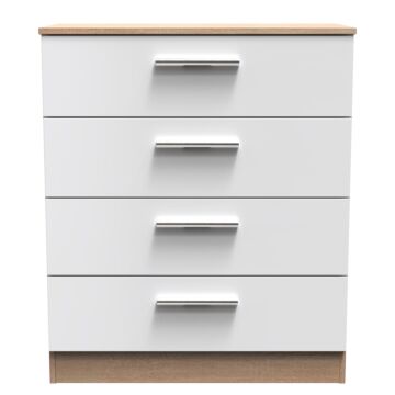 Contrast 4 Drawer Chest In White & Bardolino Oak