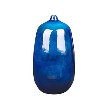Jar Shaped Flower Vase Dark Blue Terracotta Modern Tall Living Room Bedroom Beliani