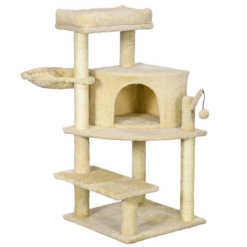 Pawhut Sisal 100cm Cat Tree Tower With Sisal Scratching Post Cream White