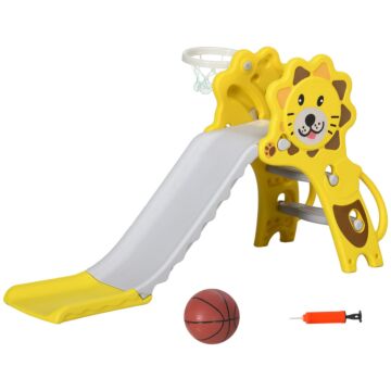Aiyaplay Baby Slide With Basketball Hoop, Easy To Assemble Kids Slide For Indoor Use, For Ages 18-36 Months - Yellow