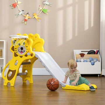 Aiyaplay Baby Slide With Basketball Hoop, Easy To Assemble Kids Slide For Indoor Use, For Ages 18-36 Months - Yellow