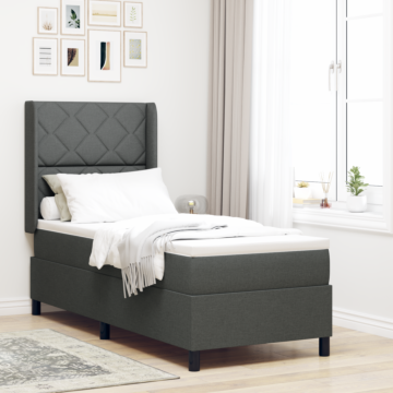 Vidaxl Box Spring Bed With Mattress & Led Dark Grey 90x190 Cm Fabric