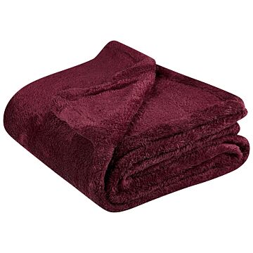 Blanket Burgundy Faux Fur 125 X 150 Cm Teddy Bear Soft Fluffy Decorative Throw Cover Home Accessory Beliani