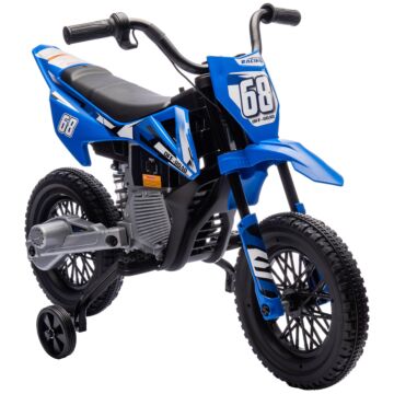 Aiyaplay 12v Kids Electric Motorbike, Kids Electric Ride On Motorcycle W/ Twist Grip Throttle, Training Wheels - Blue