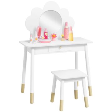 Aiyaplay Kids Dressing Table With Mirror, Stool, Drawer, Cloud Design, White