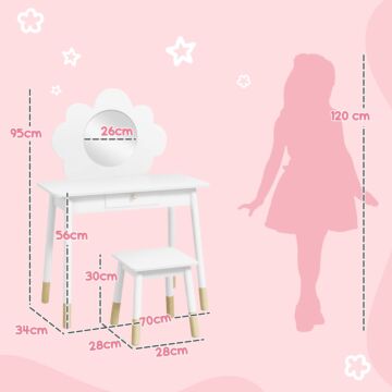 Aiyaplay Kids Dressing Table With Mirror, Stool, Drawer, Cloud Design, White