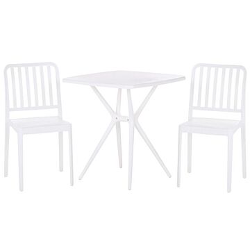 Bistro Set White Plastic 2 Chairs 1 Table Modern Rust Water Resistant Garden Balcony Furniture Beliani