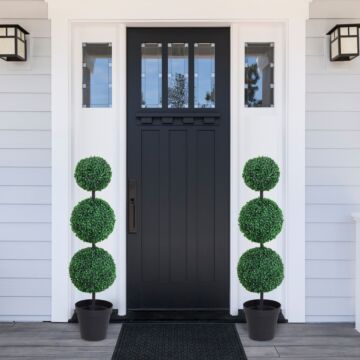 Outsunny Set Of 2 Artificial Boxwood Ball Topiary Trees Potted Decorative Plant Outdoor And Indoor Décor (112cm)