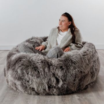 Xxl Luxurious Grey Sheepskin Beanbag