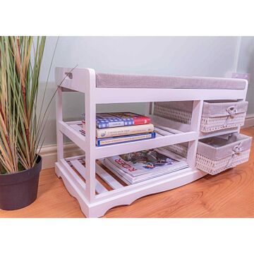 Laxey White Bench With Shoe Rack & Drawers