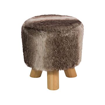 Footstool Brown And Beige Faux Fur Round Shaggy Stool On Tripod Legs Beliani