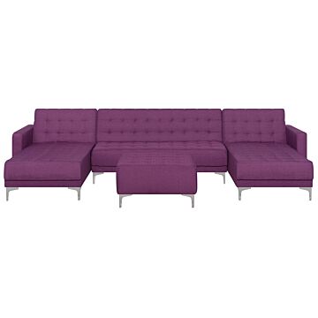 Corner Sofa Purple Tufted Fabric Modern U-shaped Modular 5 Seater With Ottoman Chaise Lounges Beliani