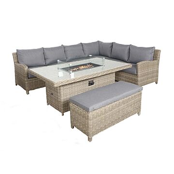 Wentworth 7pc Deluxe Modular Corner Dining / Lounging Set 2pc Lh & Rh Sofa, 1pc Corner Seat, 1pc Middle Chairs, 1pc 170cmx100cm Firepit Table & 1pc Two Seater Bench