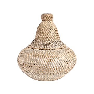 Basket Natural Rattan Painted 25 Cm Height Home Storage With Lid Boho Rustic Decor Painted Beliani