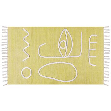 Area Handwoven Rug Yellow Polyester 80 X 150 Cm Rectangle Abstract Pattern With Tassels Rectangular Boho Indoor Outdoor Beliani