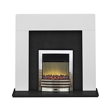 Adam Miami Fireplace Suite In Pure White And Granite With Eclipse Electric Fire In Chrome, 48 Inch