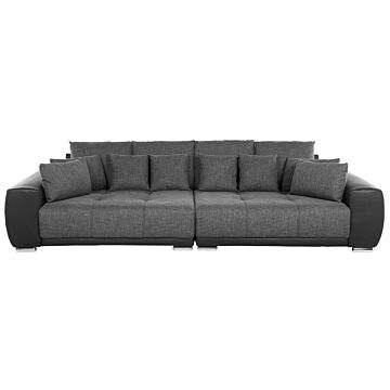 Sofa With 8 Pillows Grey Black Fabric Upholstery 3 Seater Pillow Back Beliani