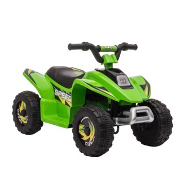 Homcom 6v Kids Electric Toy Car Atv Toy Quad Bike Four Big Wheels W/ Forward Reverse Functions Toddlers Aged 18-36 Months, Green