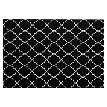 Rug Black With Silver Quatrefoil Pattern Viscose With Cotton 140 X 200 Cm Style Modern Glam Beliani
