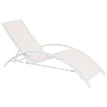 Sun Lounger Beige White Steel Frame Textile Adjustable Backrest Folding Modern Design Beliani