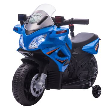 Homcom Kids 6v Electric Ride On Motorcycle Police Car Vehicle W/ Lights Horn Realistic Sound Outdoor Play Toy For 18 - 36 Months Blue
