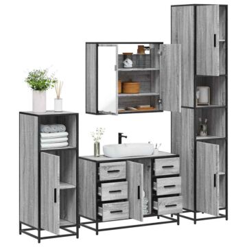 Vidaxl 4 Piece Bathroom Furniture Set Grey Sonoma Engineered Wood