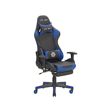 Gaming Chair Black And Blue Faux Leather Swivel Adjustable Armrests And Height Footrest Modern Beliani