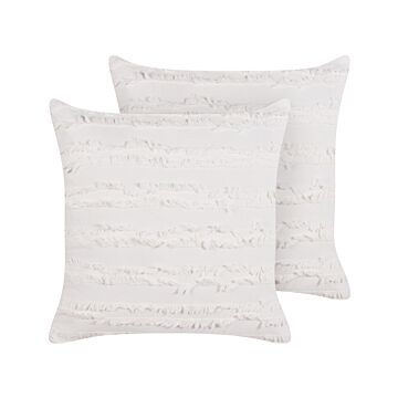 Set Of 2 Decorative Cushions White Cotton Solid Pattern 45 X 45 Cm Removable Cover Modern Décor Accessories Bedroom Living Room Beliani