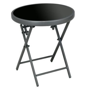 Outsunny Φ45cm Outdoor Side Table, Round Folding Patio Table With Imitation Marble Glass Top, Small Coffee Table