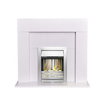 Adam Miami Fireplace In Pure White With Helios Electric Fire In Brushed Steel, 48 Inch