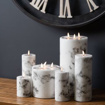 Luxe Collection Natural Glow 9" X 3.5" Marble Effect Led Candle