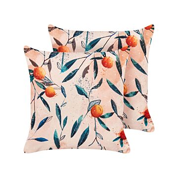 Set Of 2 Garden Cushions Multicolour Polyester 45 X 45 Leaf Pattern Modern Outdoor Decoration Water Resistant Beliani