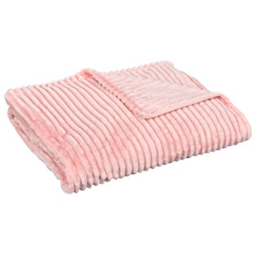 Homcom Flannel Fleece Throw Blanket, Fluffy Warm Throw Blanket, Striped Reversible Travel Bedspread, Double Size, 203 X 153cm, Pink