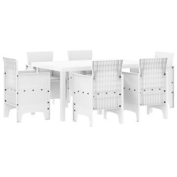 Vidaxl 7 Piece Garden Dining Set With Cushions White Poly Rattan