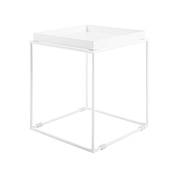 Side Table White Metal 50 X 40 X 40 Cm Tray Tabletop Industrial Accent Table Beliani